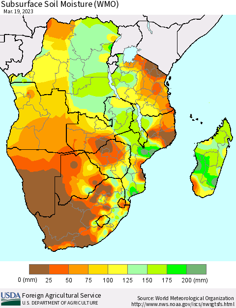 Southern Africa Subsurface Soil Moisture (WMO) Thematic Map For 3/13/2023 - 3/19/2023