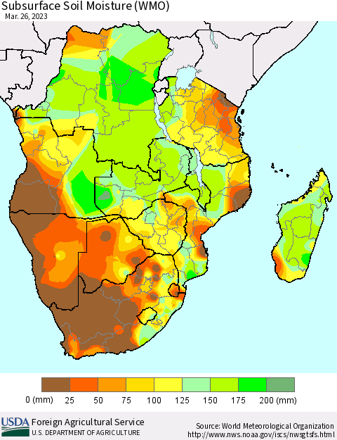 Southern Africa Subsurface Soil Moisture (WMO) Thematic Map For 3/20/2023 - 3/26/2023