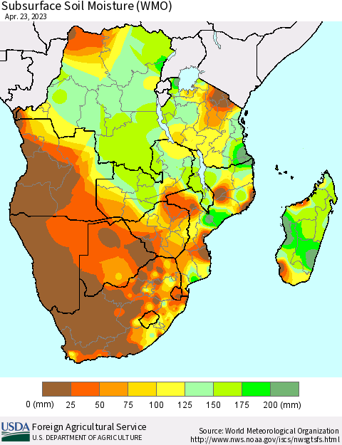 Southern Africa Subsurface Soil Moisture (WMO) Thematic Map For 4/17/2023 - 4/23/2023