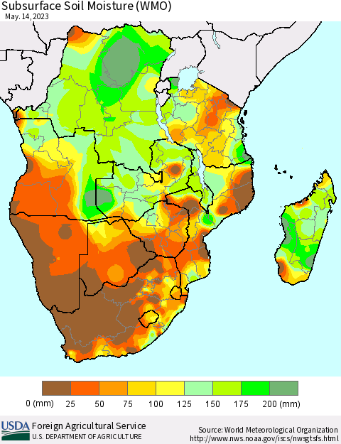 Southern Africa Subsurface Soil Moisture (WMO) Thematic Map For 5/8/2023 - 5/14/2023