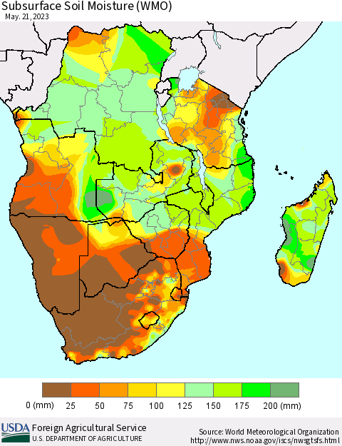 Southern Africa Subsurface Soil Moisture (WMO) Thematic Map For 5/15/2023 - 5/21/2023