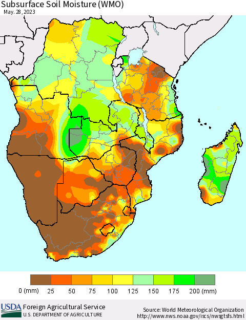 Southern Africa Subsurface Soil Moisture (WMO) Thematic Map For 5/22/2023 - 5/28/2023