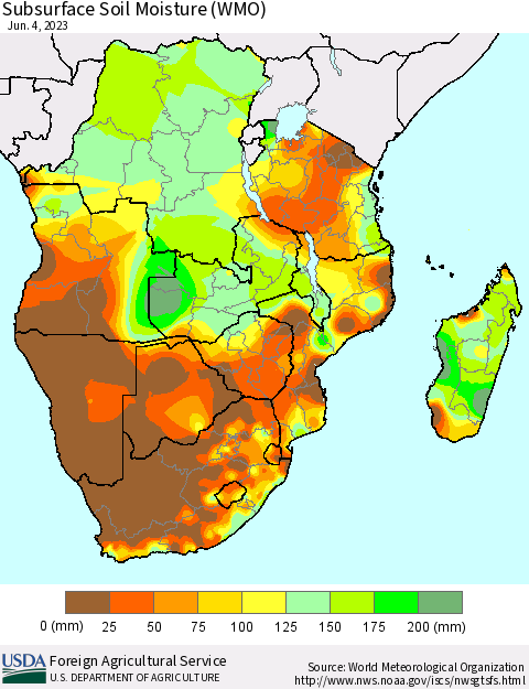 Southern Africa Subsurface Soil Moisture (WMO) Thematic Map For 5/29/2023 - 6/4/2023