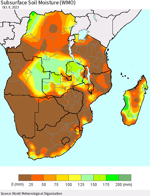 Southern Africa Subsurface Soil Moisture (WMO) Thematic Map For 10/2/2023 - 10/8/2023