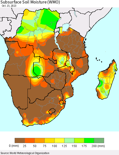 Southern Africa Subsurface Soil Moisture (WMO) Thematic Map For 10/9/2023 - 10/15/2023