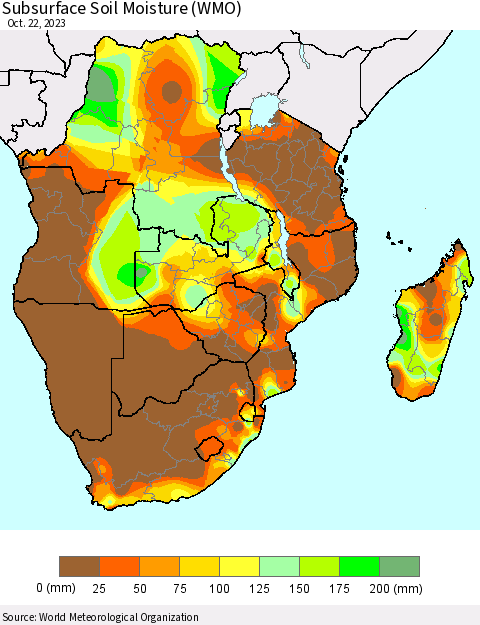 Southern Africa Subsurface Soil Moisture (WMO) Thematic Map For 10/16/2023 - 10/22/2023