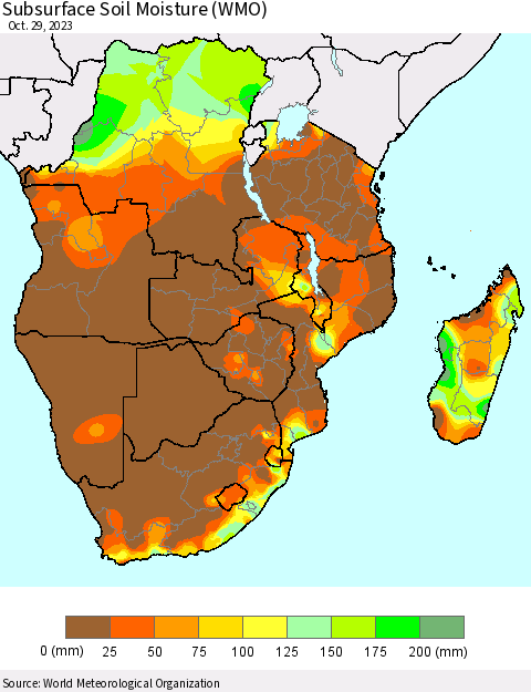 Southern Africa Subsurface Soil Moisture (WMO) Thematic Map For 10/23/2023 - 10/29/2023