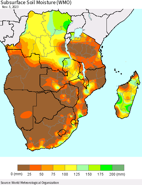 Southern Africa Subsurface Soil Moisture (WMO) Thematic Map For 10/30/2023 - 11/5/2023