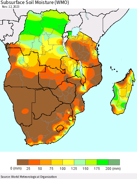 Southern Africa Subsurface Soil Moisture (WMO) Thematic Map For 11/6/2023 - 11/12/2023