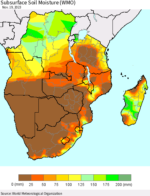 Southern Africa Subsurface Soil Moisture (WMO) Thematic Map For 11/13/2023 - 11/19/2023