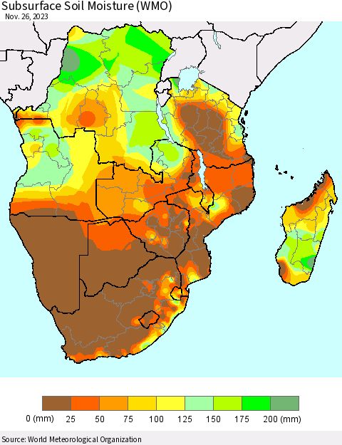 Southern Africa Subsurface Soil Moisture (WMO) Thematic Map For 11/20/2023 - 11/26/2023