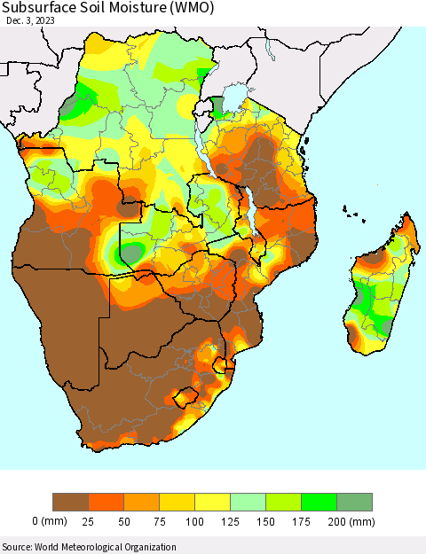Southern Africa Subsurface Soil Moisture (WMO) Thematic Map For 11/27/2023 - 12/3/2023