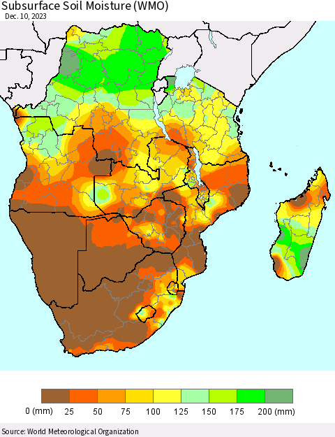 Southern Africa Subsurface Soil Moisture (WMO) Thematic Map For 12/4/2023 - 12/10/2023