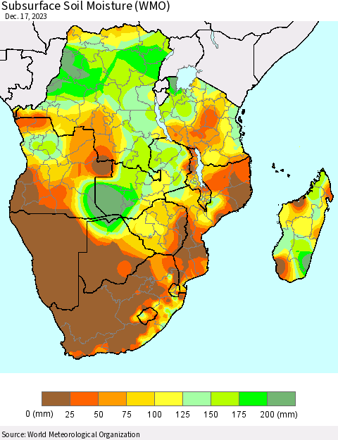 Southern Africa Subsurface Soil Moisture (WMO) Thematic Map For 12/11/2023 - 12/17/2023