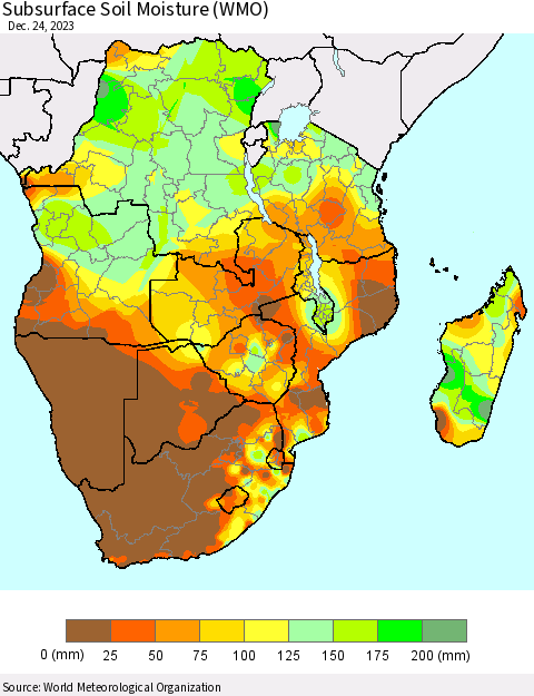 Southern Africa Subsurface Soil Moisture (WMO) Thematic Map For 12/18/2023 - 12/24/2023