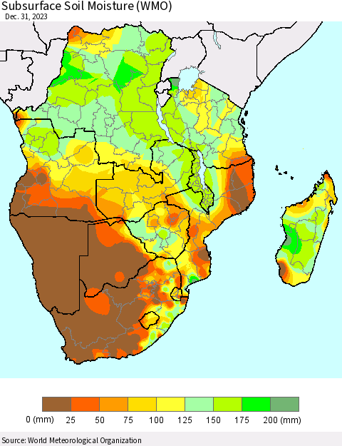 Southern Africa Subsurface Soil Moisture (WMO) Thematic Map For 12/25/2023 - 12/31/2023