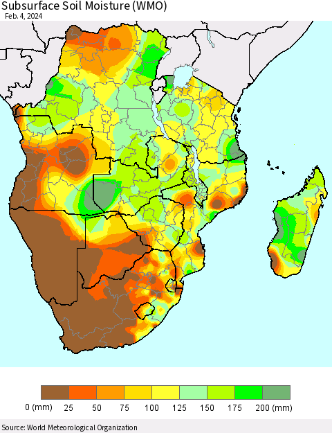 Southern Africa Subsurface Soil Moisture (WMO) Thematic Map For 1/29/2024 - 2/4/2024