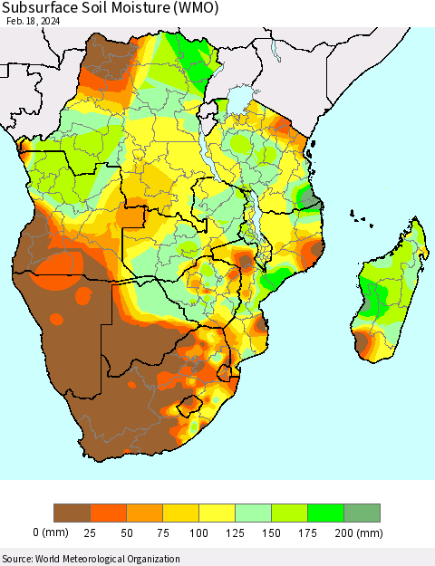 Southern Africa Subsurface Soil Moisture (WMO) Thematic Map For 2/12/2024 - 2/18/2024