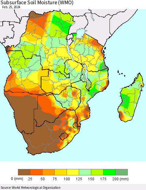 Southern Africa Subsurface Soil Moisture (WMO) Thematic Map For 2/19/2024 - 2/25/2024