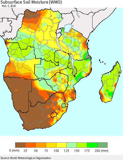 Southern Africa Subsurface Soil Moisture (WMO) Thematic Map For 2/26/2024 - 3/3/2024