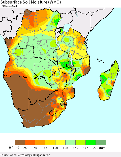 Southern Africa Subsurface Soil Moisture (WMO) Thematic Map For 3/4/2024 - 3/10/2024