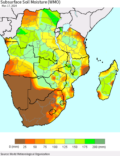 Southern Africa Subsurface Soil Moisture (WMO) Thematic Map For 3/11/2024 - 3/17/2024
