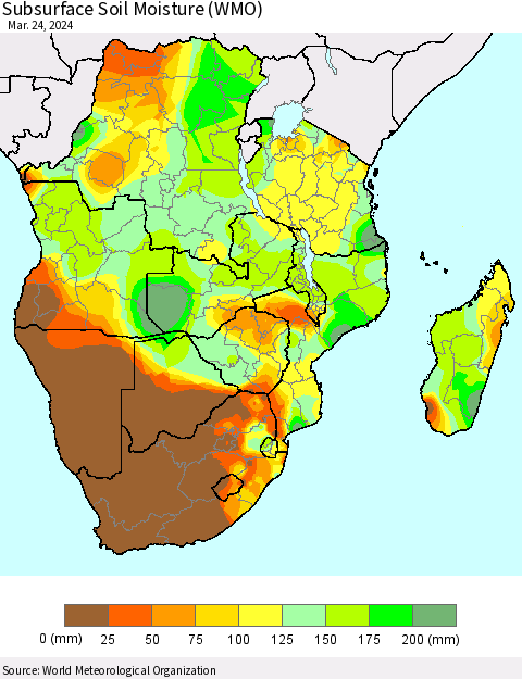 Southern Africa Subsurface Soil Moisture (WMO) Thematic Map For 3/18/2024 - 3/24/2024