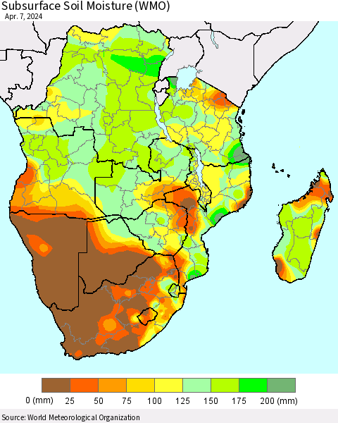 Southern Africa Subsurface Soil Moisture (WMO) Thematic Map For 4/1/2024 - 4/7/2024