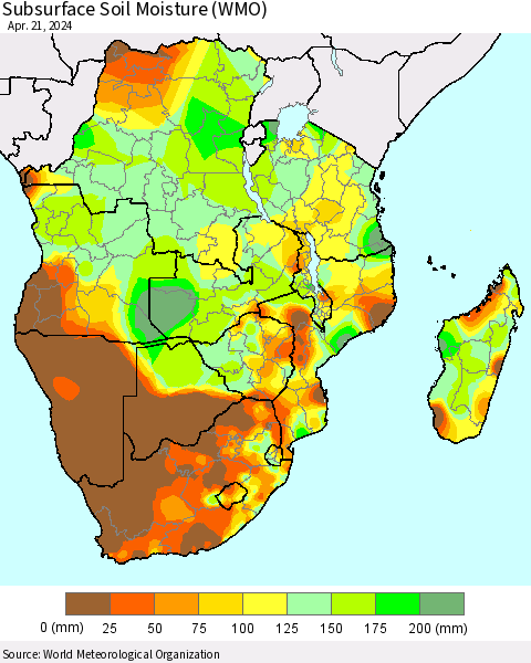 Southern Africa Subsurface Soil Moisture (WMO) Thematic Map For 4/15/2024 - 4/21/2024