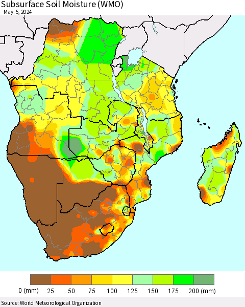 Southern Africa Subsurface Soil Moisture (WMO) Thematic Map For 4/29/2024 - 5/5/2024
