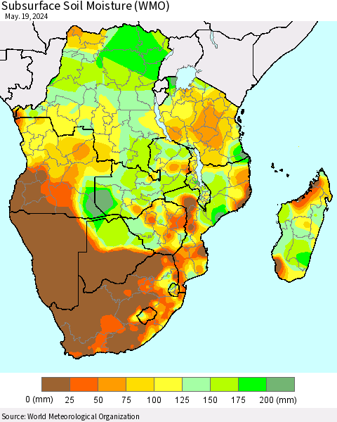 Southern Africa Subsurface Soil Moisture (WMO) Thematic Map For 5/13/2024 - 5/19/2024
