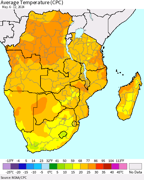 Southern Africa Average Temperature (CPC) Thematic Map For 5/6/2024 - 5/12/2024