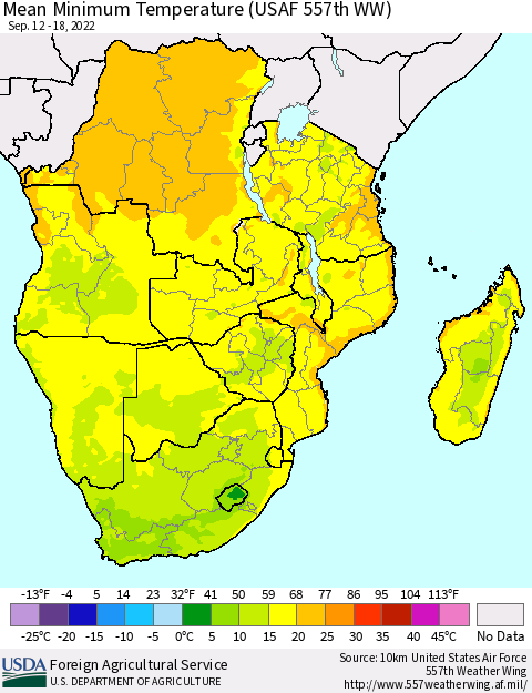 Southern Africa Mean Minimum Temperature (USAF 557th WW) Thematic Map For 9/12/2022 - 9/18/2022