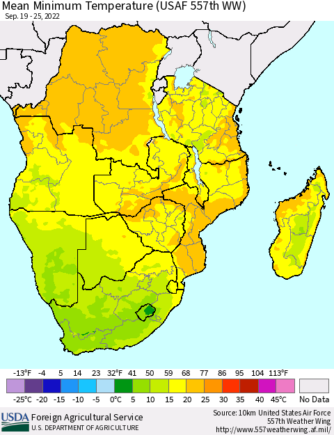 Southern Africa Mean Minimum Temperature (USAF 557th WW) Thematic Map For 9/19/2022 - 9/25/2022