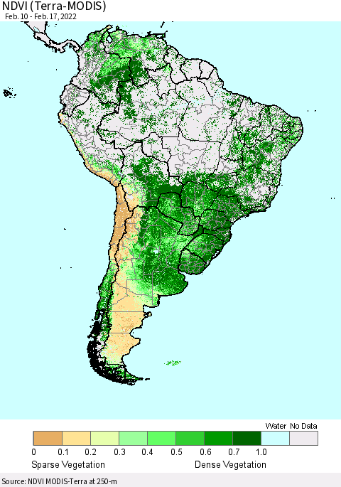 South America NDVI (Terra-MODIS) Thematic Map For 2/10/2022 - 2/17/2022