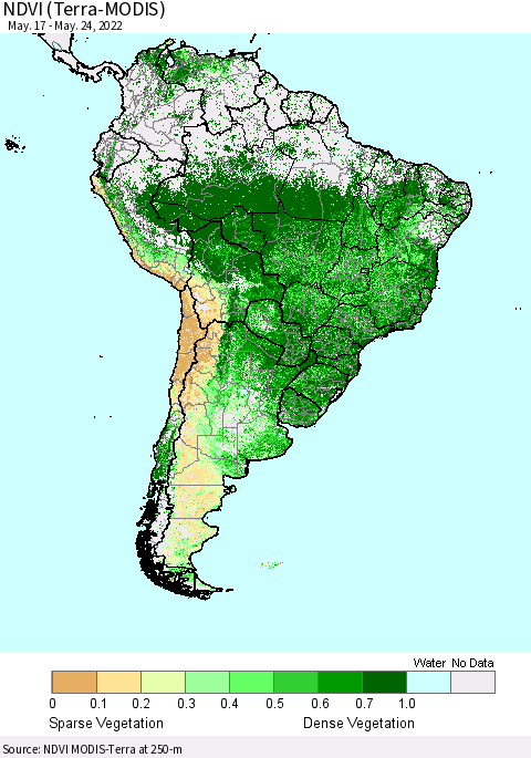 South America NDVI (Terra-MODIS) Thematic Map For 5/17/2022 - 5/24/2022