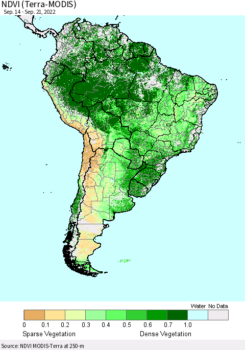 South America NDVI (Terra-MODIS) Thematic Map For 9/14/2022 - 9/21/2022