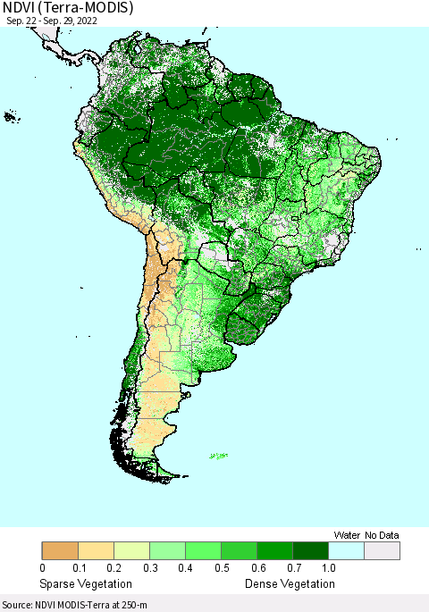 South America NDVI (Terra-MODIS) Thematic Map For 9/22/2022 - 9/29/2022