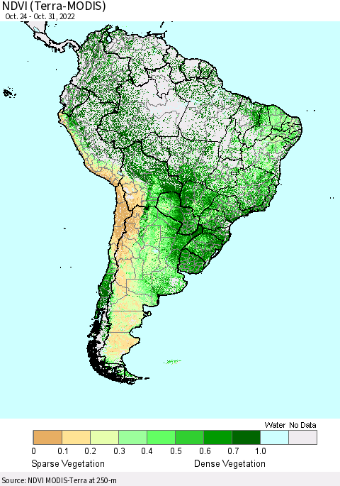 South America NDVI (Terra-MODIS) Thematic Map For 10/24/2022 - 10/31/2022