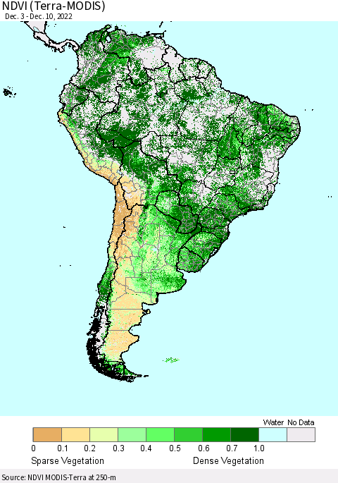 South America NDVI (Terra-MODIS) Thematic Map For 12/3/2022 - 12/10/2022