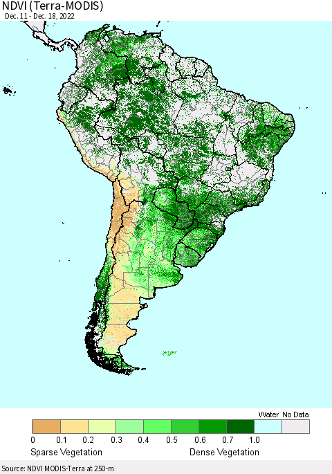 South America NDVI (Terra-MODIS) Thematic Map For 12/11/2022 - 12/18/2022
