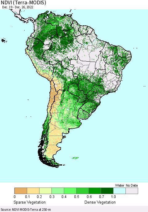 South America NDVI (Terra-MODIS) Thematic Map For 12/19/2022 - 12/26/2022