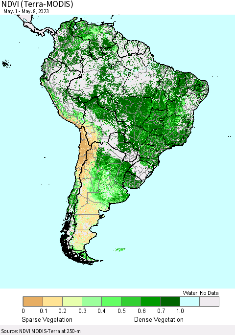South America NDVI (Terra-MODIS) Thematic Map For 5/1/2023 - 5/8/2023