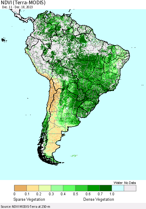 South America NDVI (Terra-MODIS) Thematic Map For 12/11/2023 - 12/18/2023