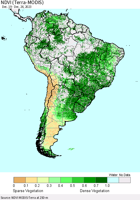 South America NDVI (Terra-MODIS) Thematic Map For 12/19/2023 - 12/26/2023