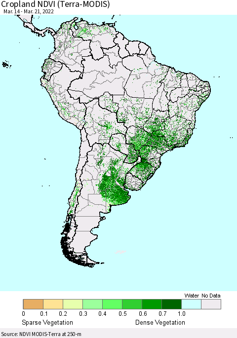 South America Cropland NDVI (Terra-MODIS) Thematic Map For 3/14/2022 - 3/21/2022