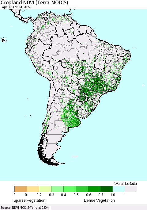South America Cropland NDVI (Terra-MODIS) Thematic Map For 4/7/2022 - 4/14/2022