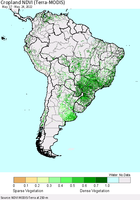 South America Cropland NDVI (Terra-MODIS) Thematic Map For 5/17/2022 - 5/24/2022