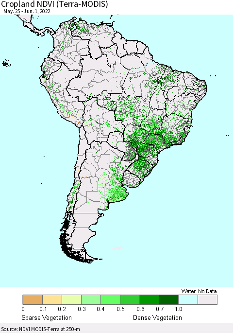South America Cropland NDVI (Terra-MODIS) Thematic Map For 5/25/2022 - 6/1/2022