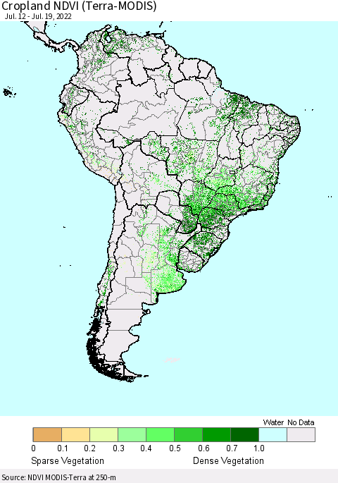 South America Cropland NDVI (Terra-MODIS) Thematic Map For 7/12/2022 - 7/19/2022